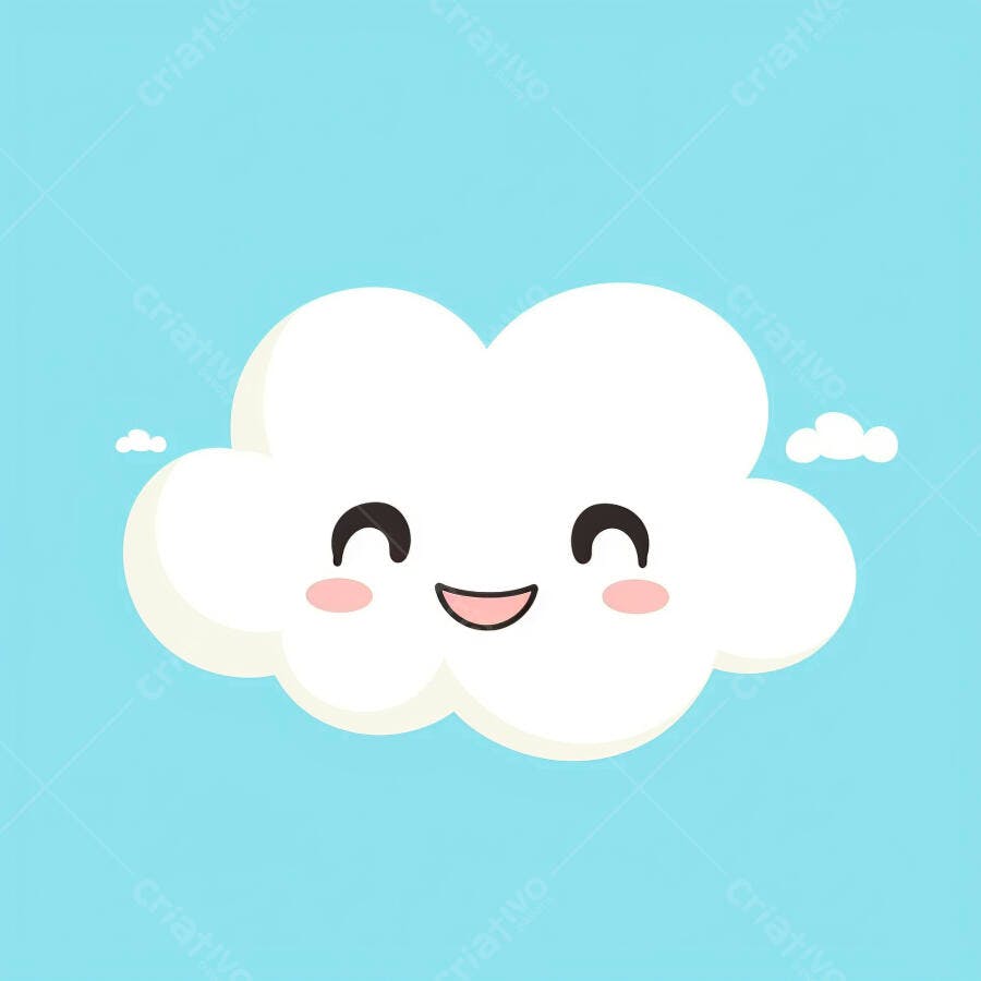 Nuvem branca feliz sorrindo em céu azul claro desenho animado