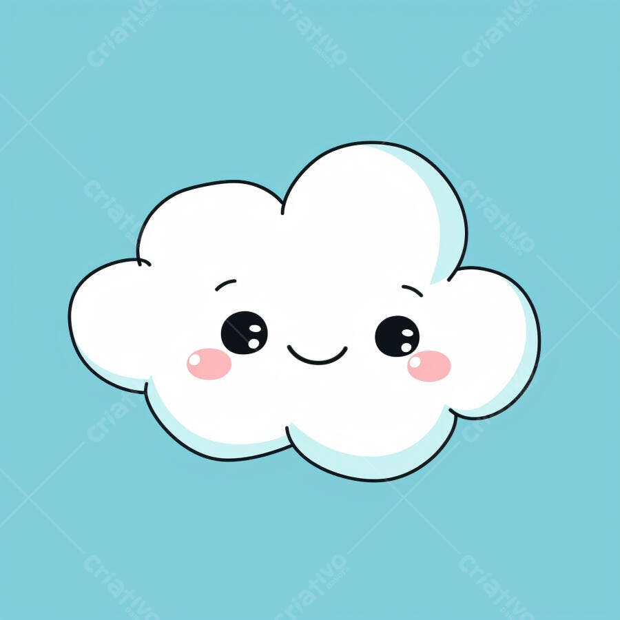 Nuvem fofa e feliz com sorriso em fundo azul claro ilustração