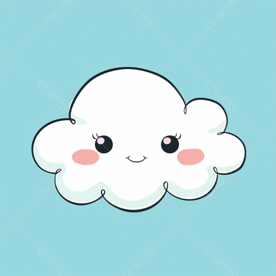 Nuvem kawaii fofa sorrindo em fundo azul claro