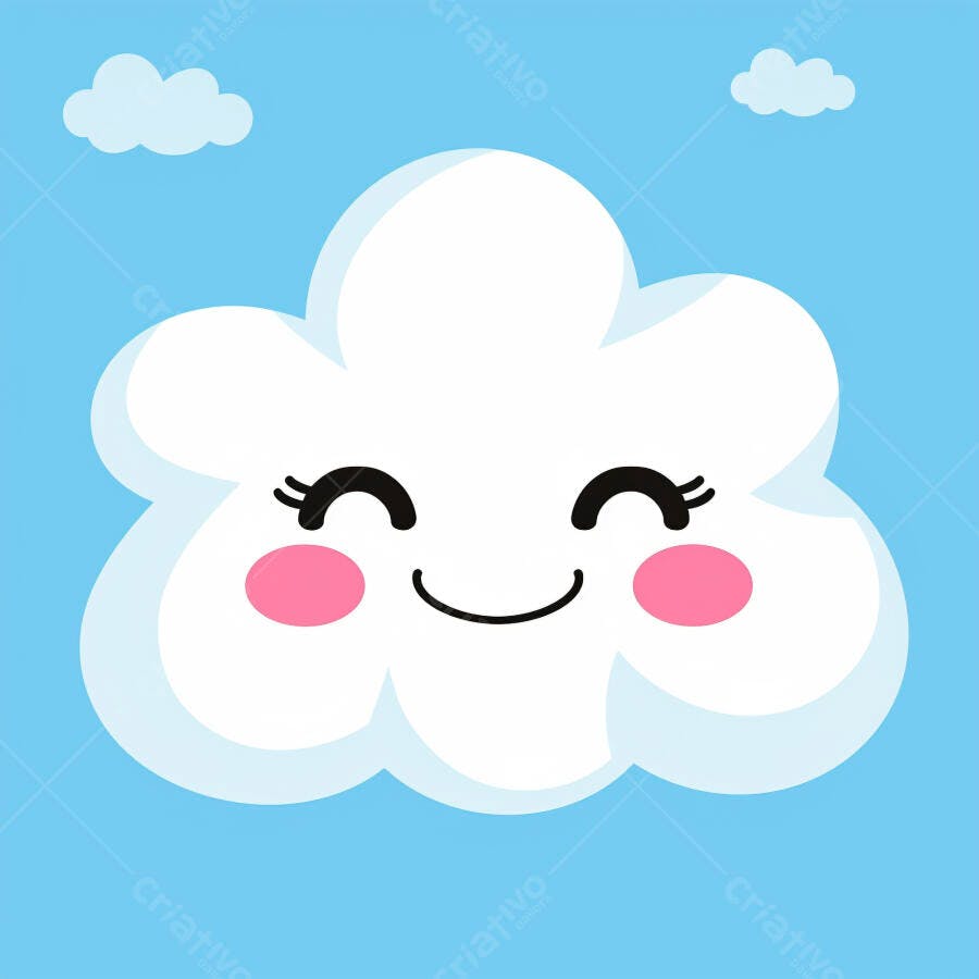 Nuvem branca sorridente estilo kawaii no céu azul claro