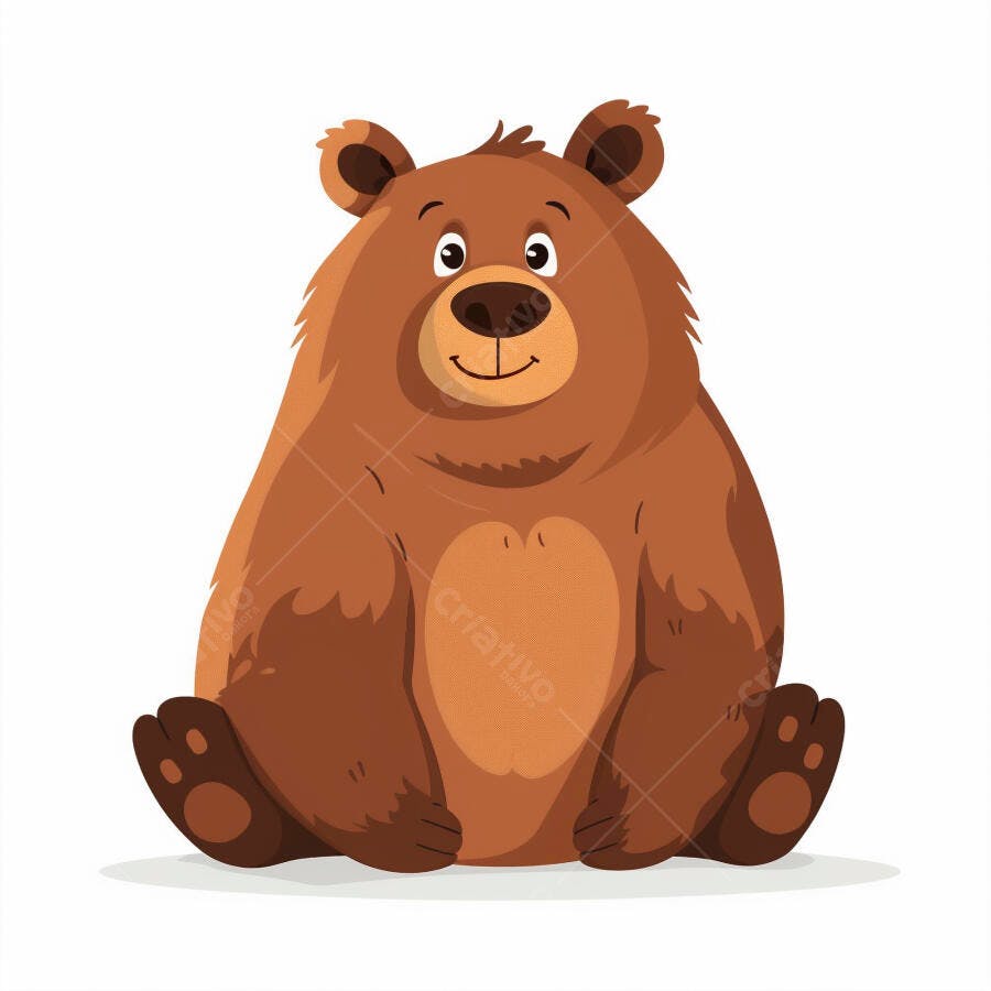 Urso marrom feliz sentado ilustração desenho animado para crianças