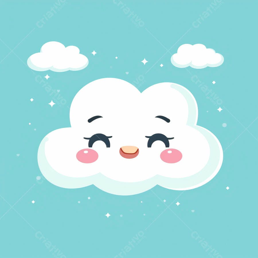 Nuvem feliz sorrindo em céu azul claro com estrelas cintilantes