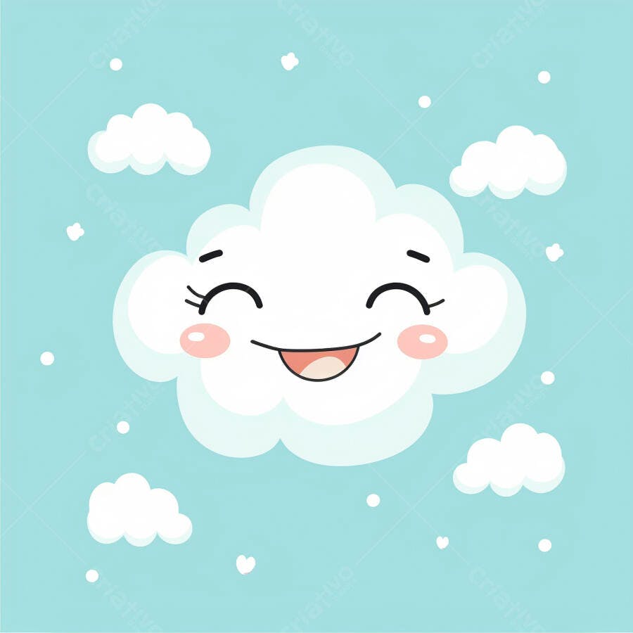 Nuvem branca feliz sorrindo em céu azul claro ilustração infantil
