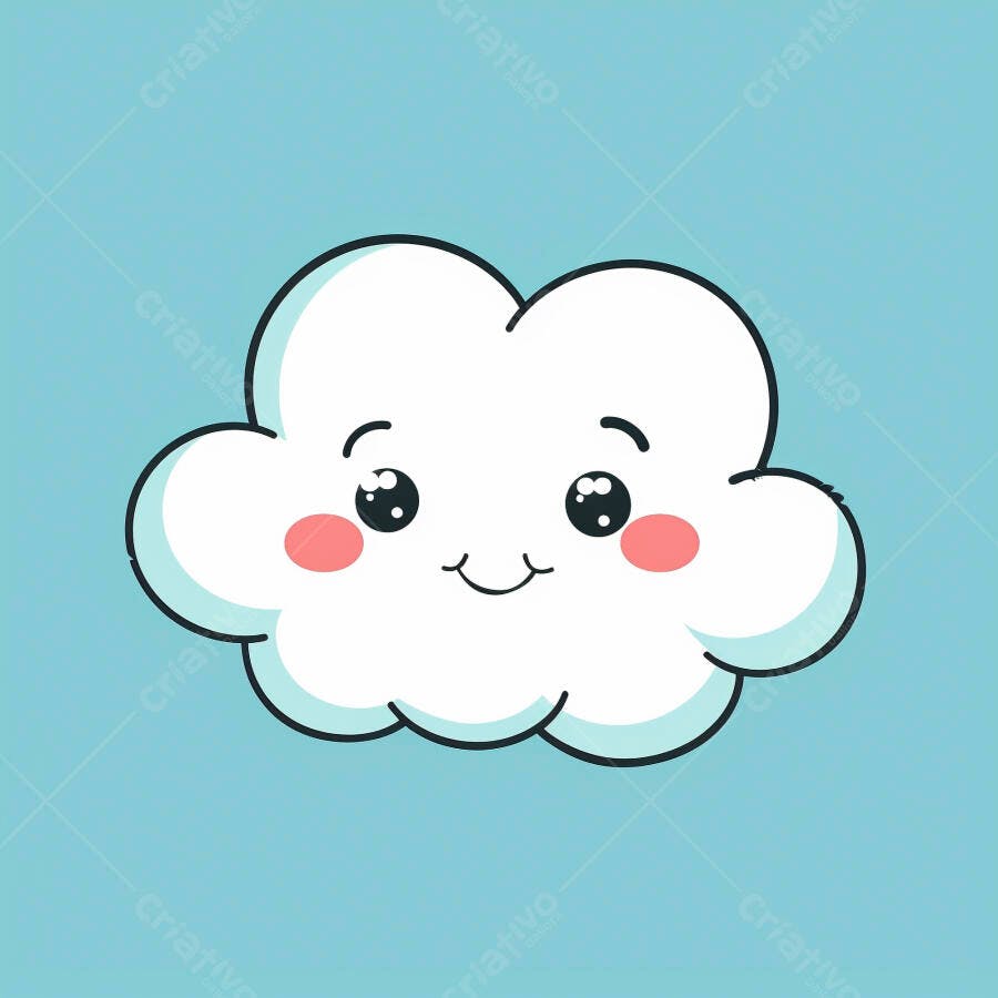 Nuvem branca sorridente ilustração infantil fundo azul claro