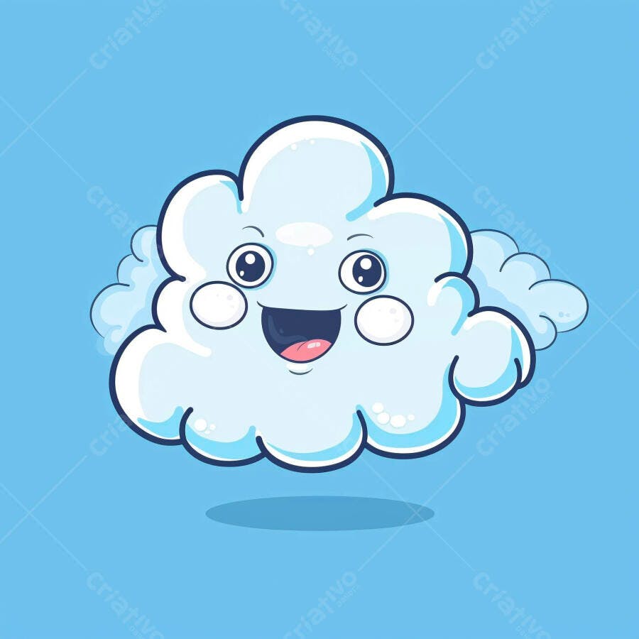 Nuvem feliz de desenho animado sorrindo em fundo azul claro