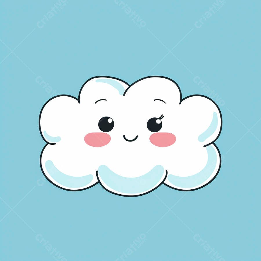 Nuvem branca fofa com rosto sorridente em fundo azul claro ilustração