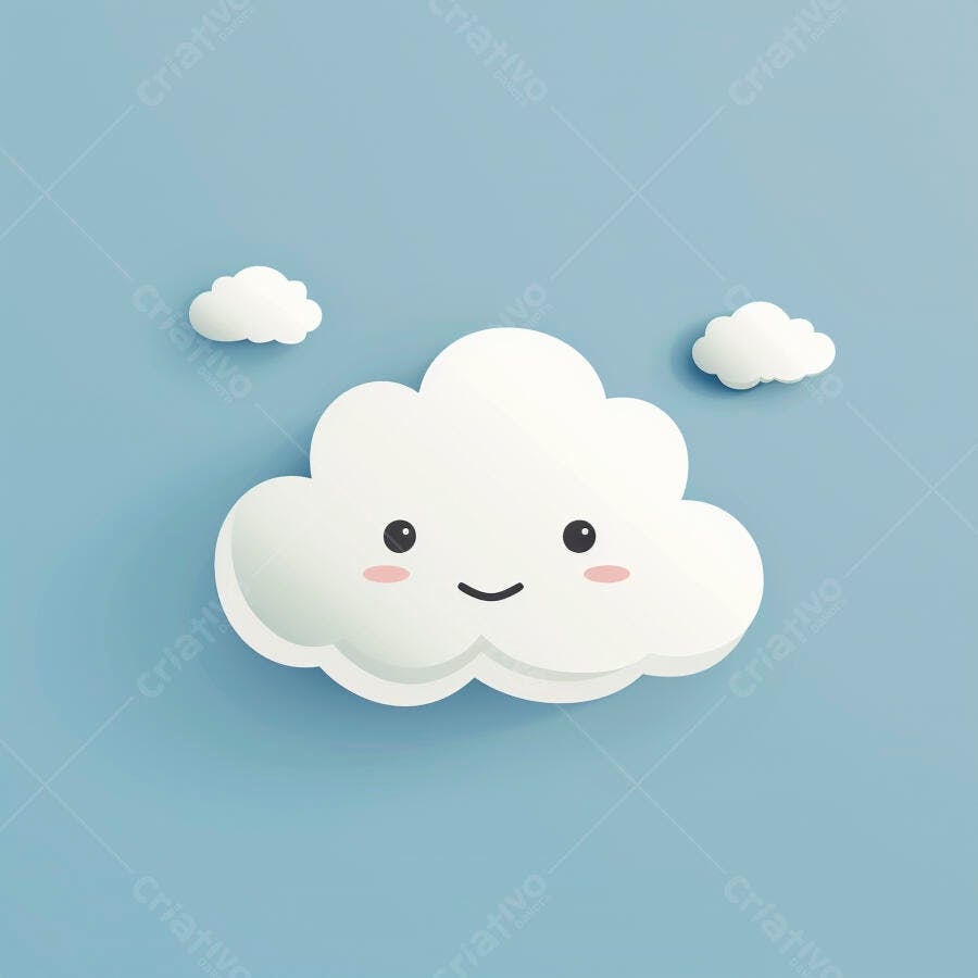 Nuvem feliz sorrindo no céu azul claro com nuvens pequenas