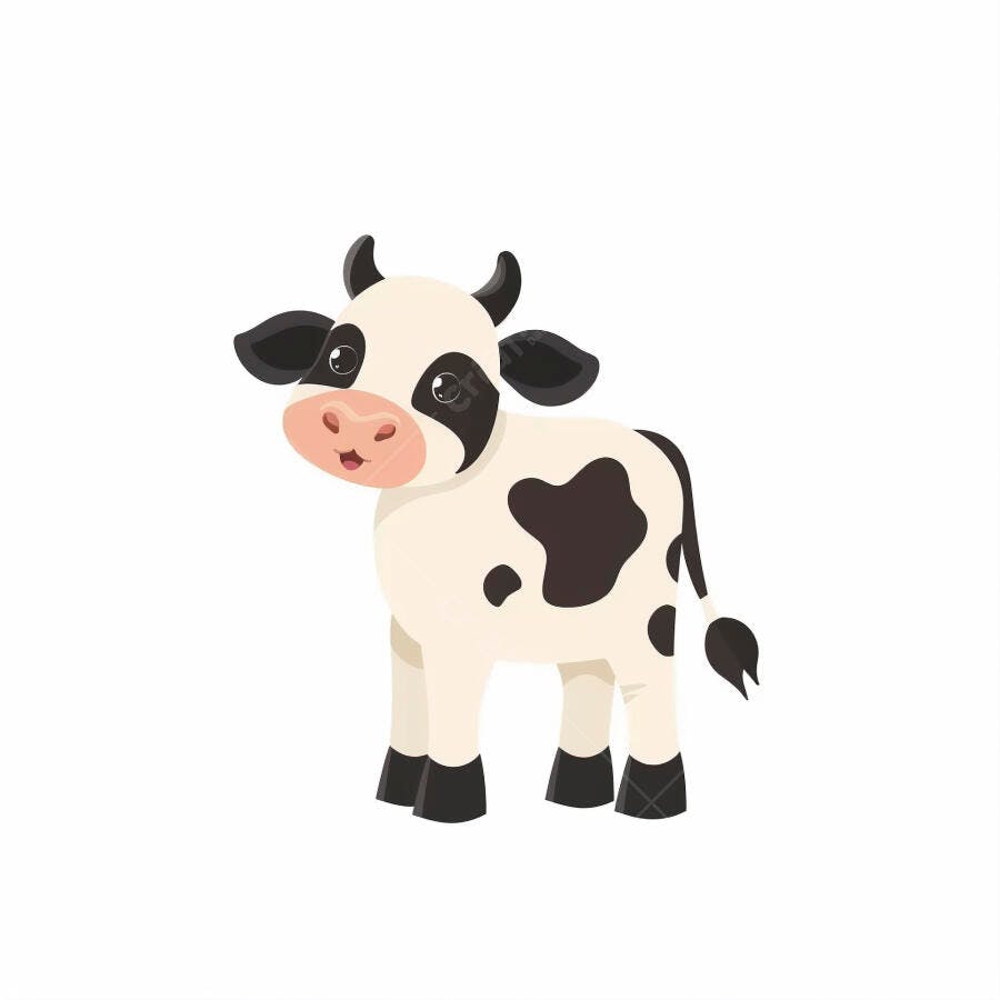 Bezerro fofo desenho animado branco e preto ilustração infantil