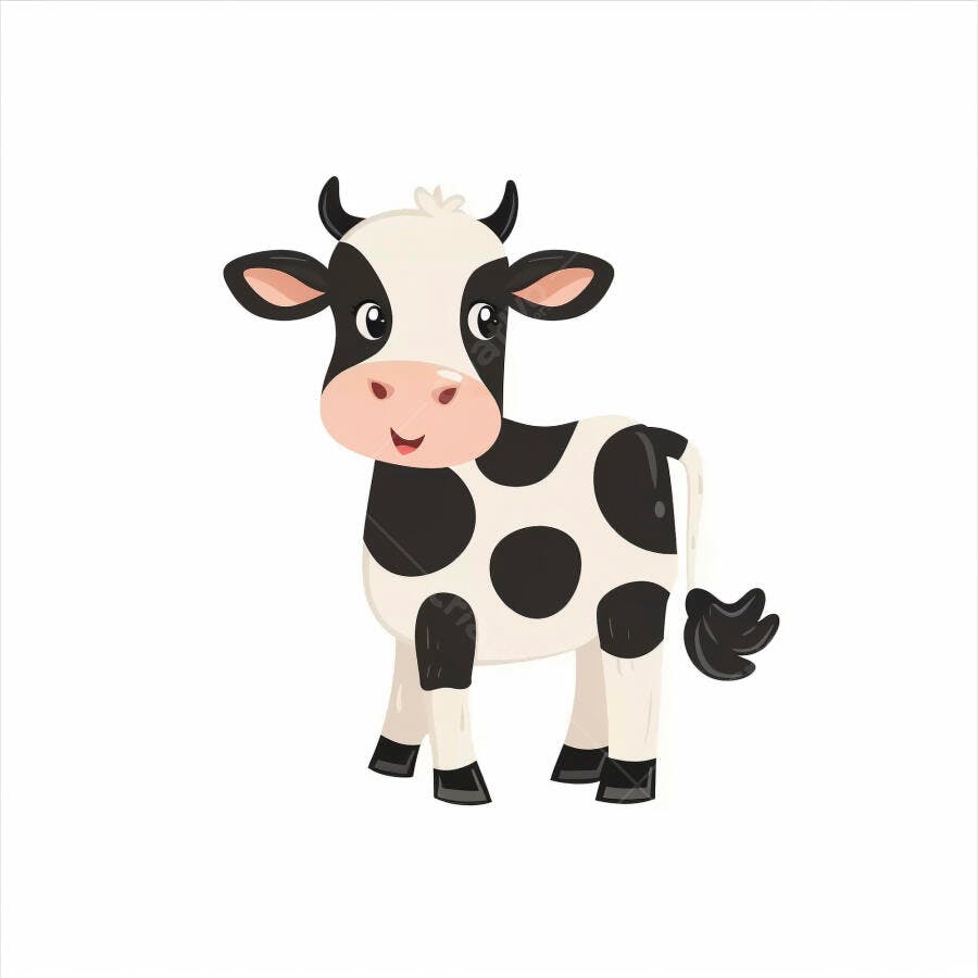 Bezerro de desenho animado preto e branco sorridente