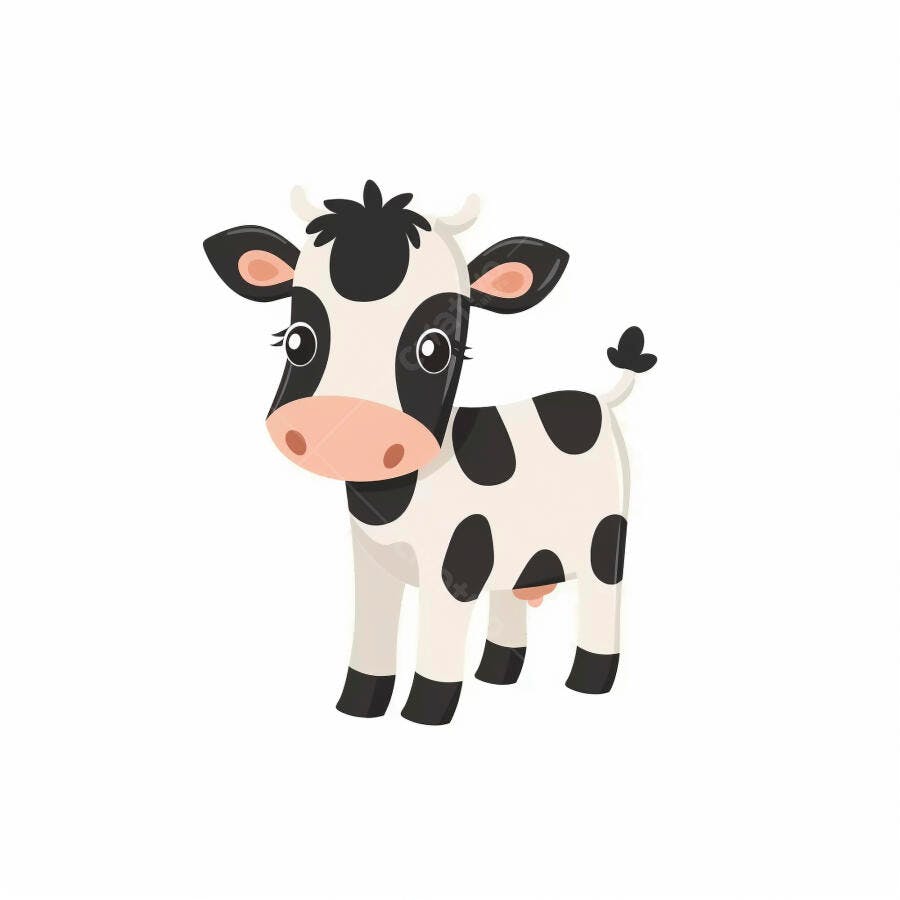 Bezerro fofo ilustração cartoon preto e branco sorrindo