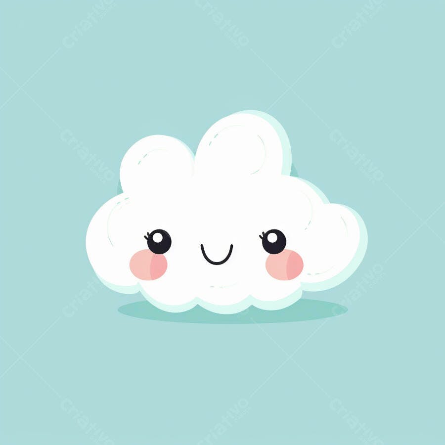 Nuvem fofa e feliz em ilustração infantil com fundo azul claro