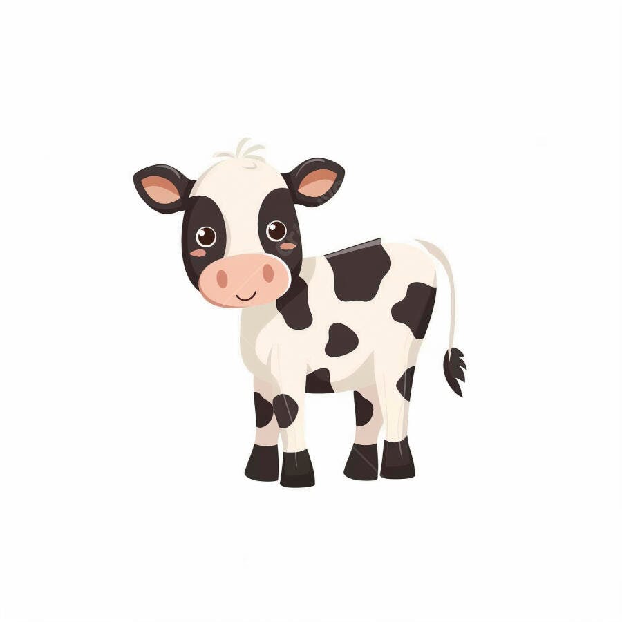 Bezerro fofo cartoon branco e preto sorrindo