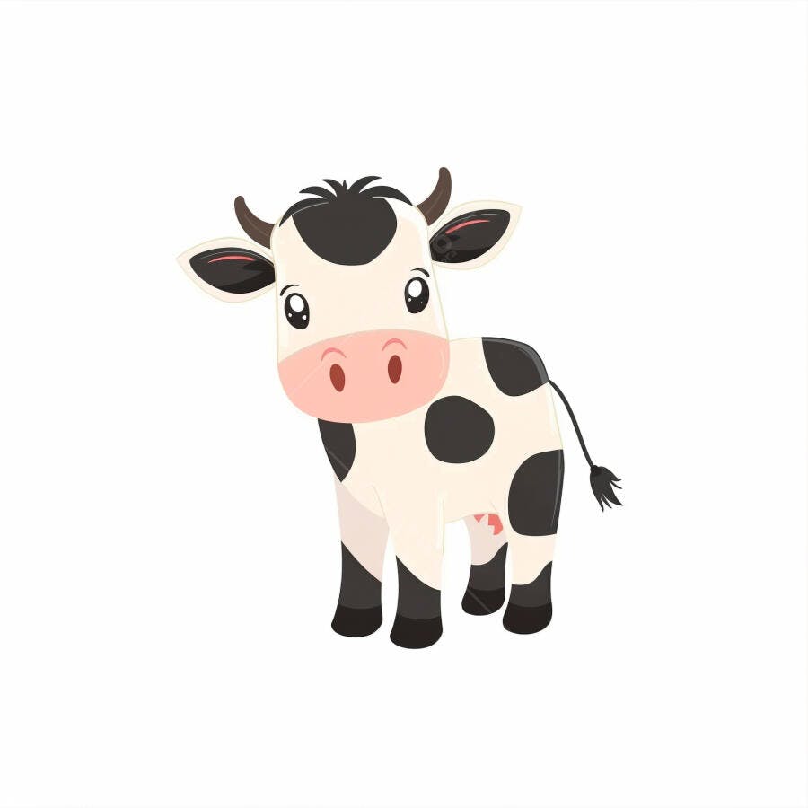 Vaca bezerro desenho animado fofo em pé manchas pretas