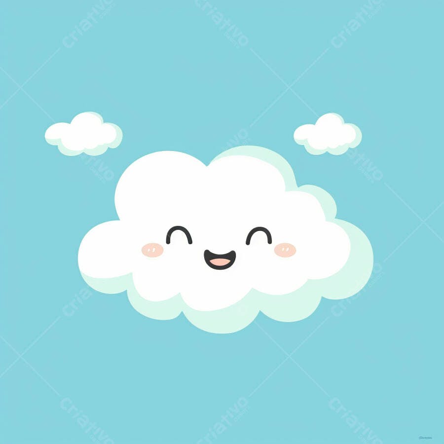 Nuvem branca feliz sorrindo em céu azul claro ilustração infantil