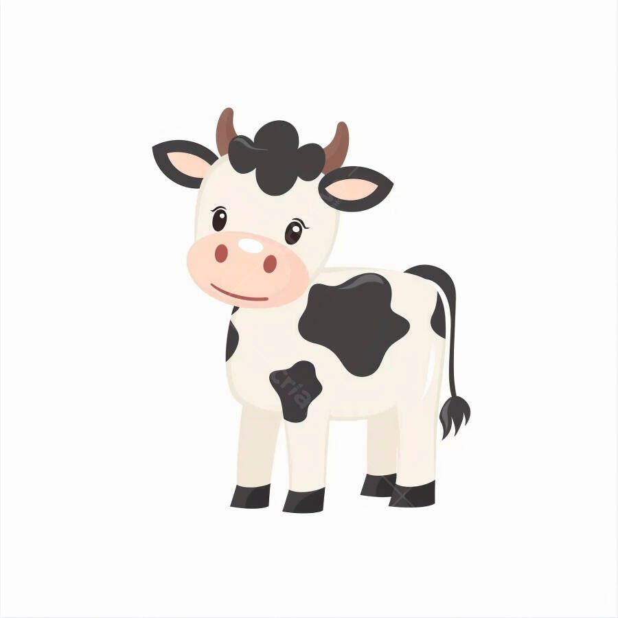 Vaca filhote branca e preta fofa ilustração infantil em fundo branco