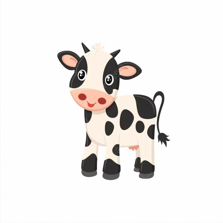 Vaquinha de desenho animado preto e branco feliz