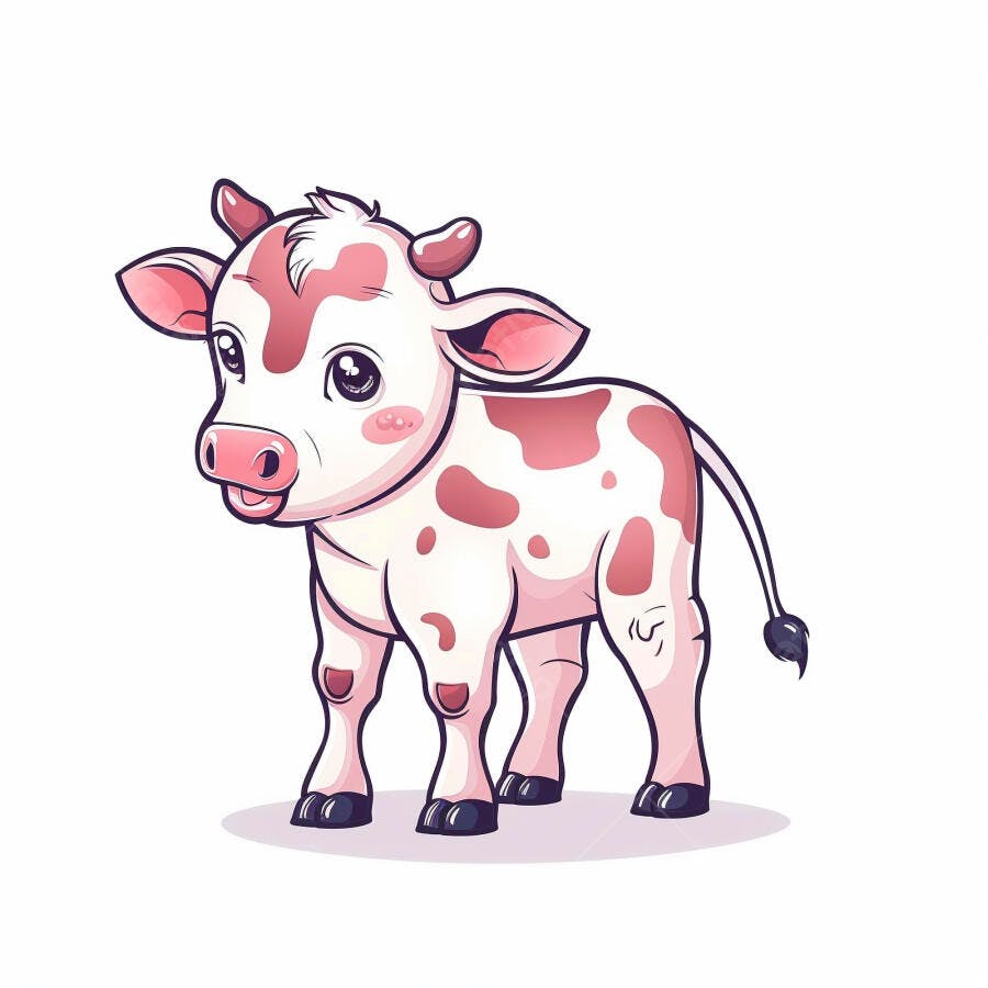 Bezerro fofo de desenho animado branco e rosa isolado