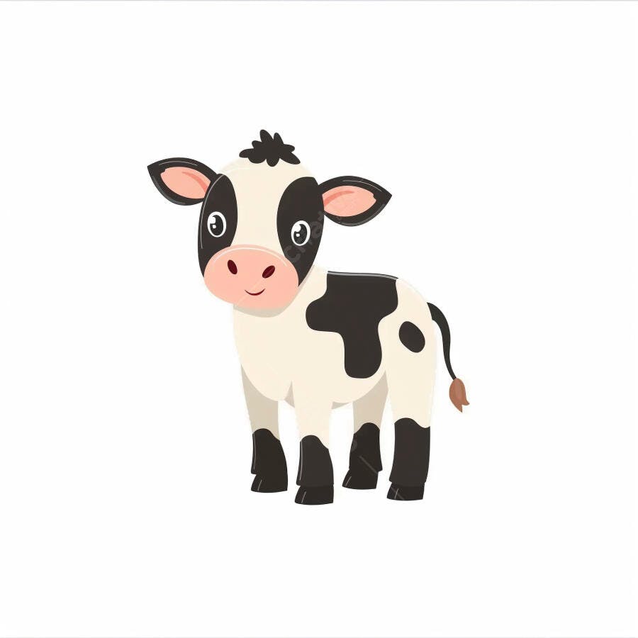Bezerro fofo branco e preto ilustração de desenho animado