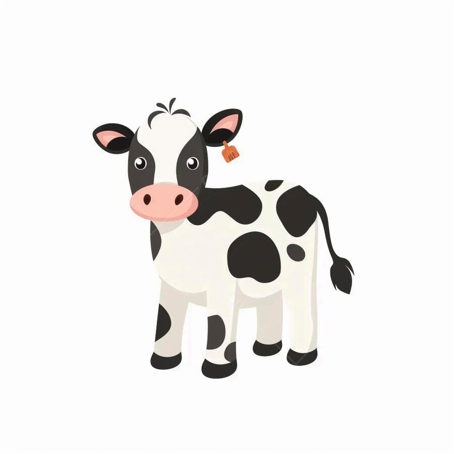 Bezerro fofo preto e branco com manchinhas no estilo desenho animado