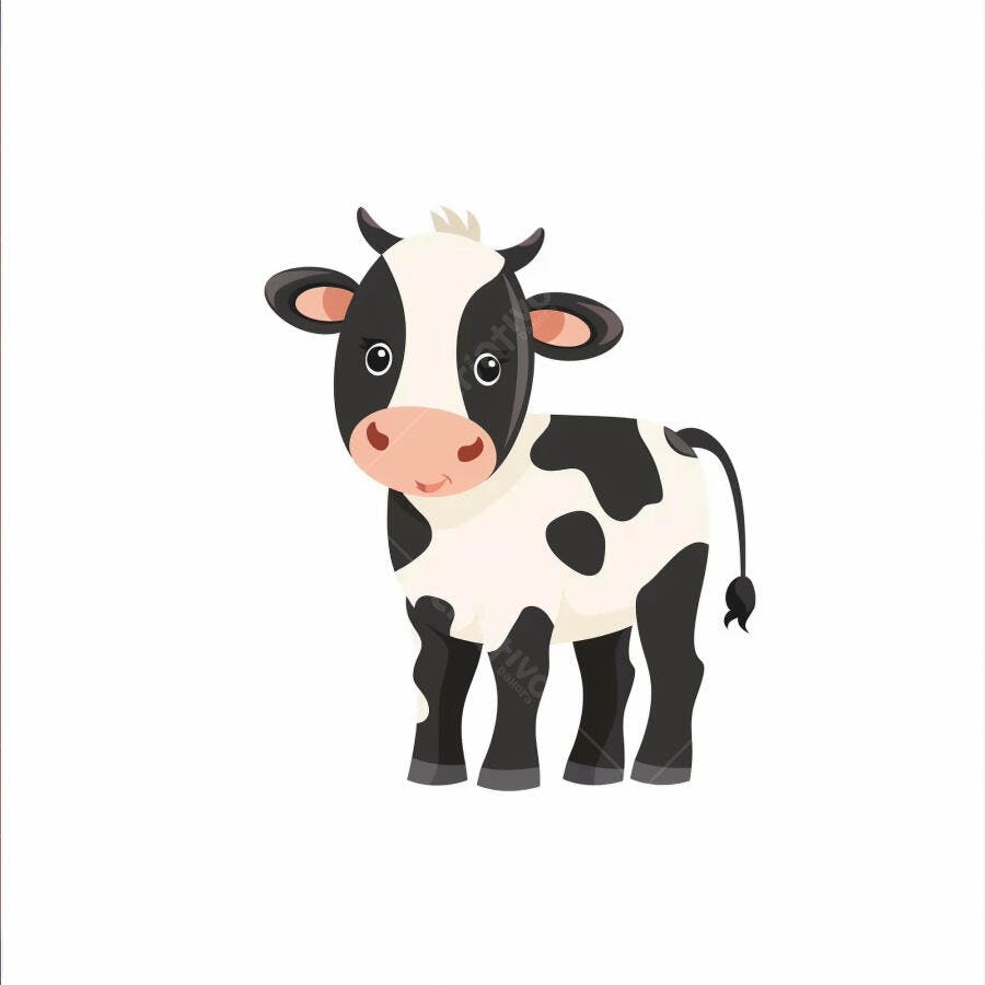 Bezerro preto e branco ilustração de desenho animado fofo e amigável em fundo branco