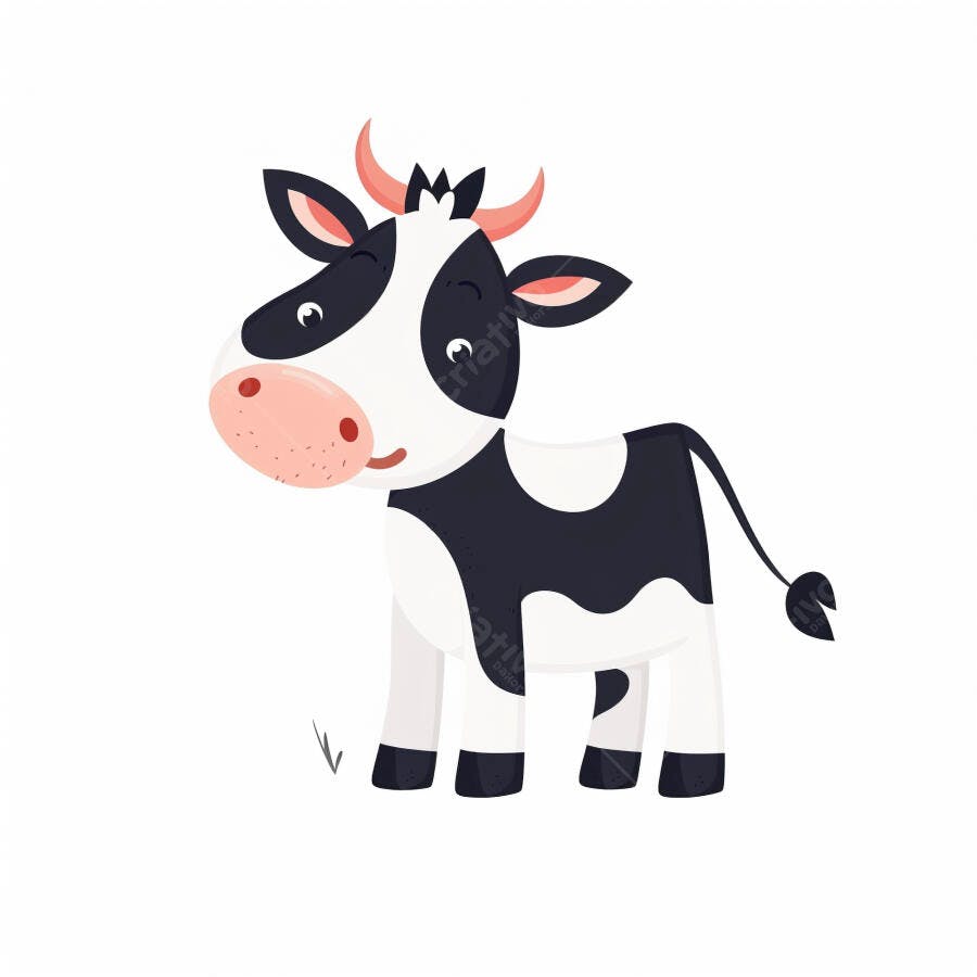 Vaca preta e branca sorridente ilustração de desenho animado fofo