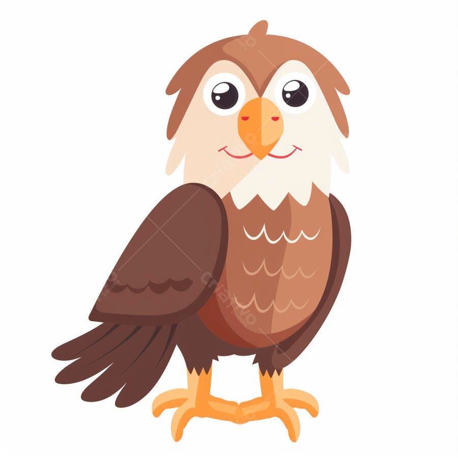 Coruja marrom feliz ilustração de desenho animado fofo com bico laranja