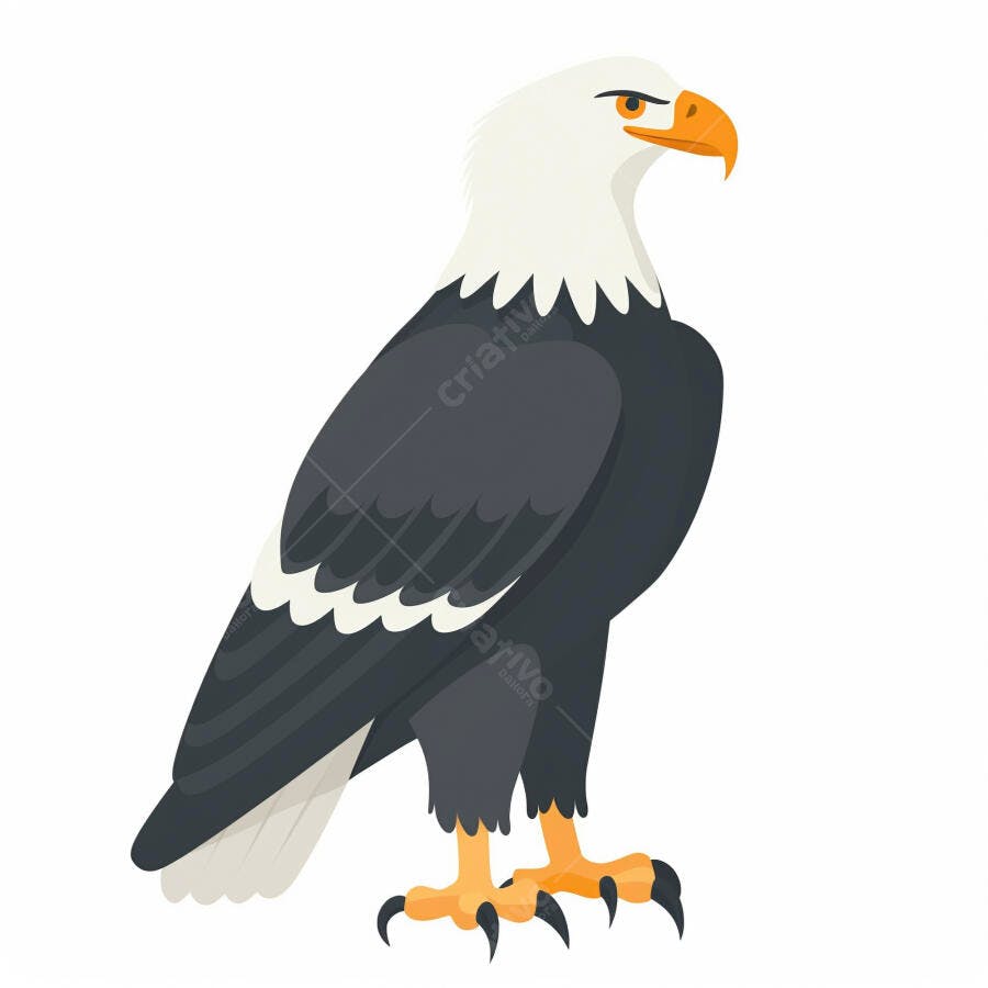 Águia americana de cabeça branca e corpo escuro em ilustração vetorial