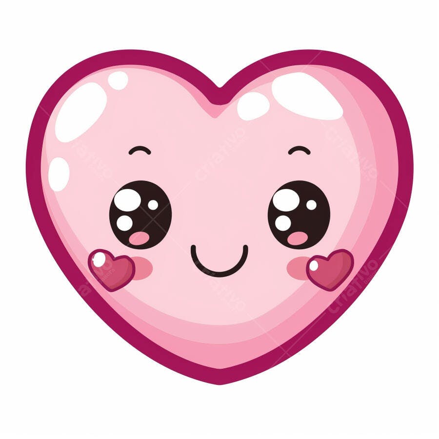 Coração rosa kawaii sorrindo com bochechas coradas para amor