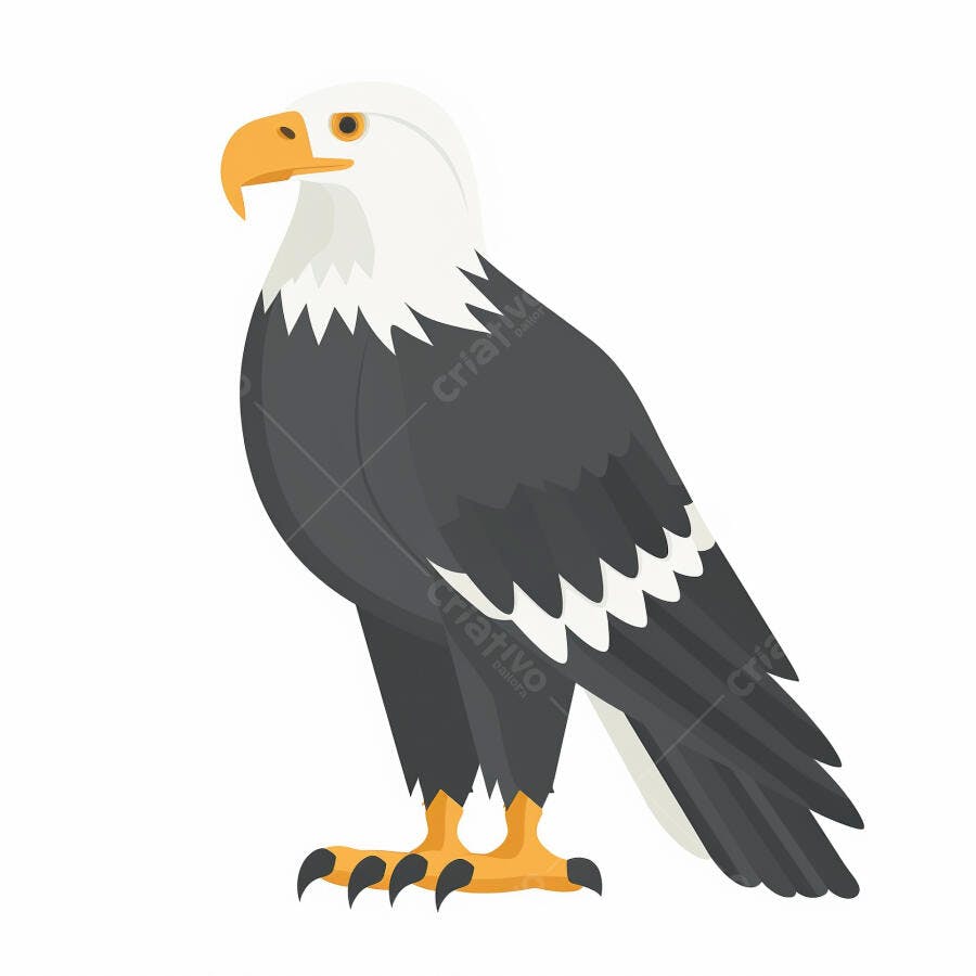 Águia-careca ilustração flat design com penas brancas cinza e bico laranja em perfil