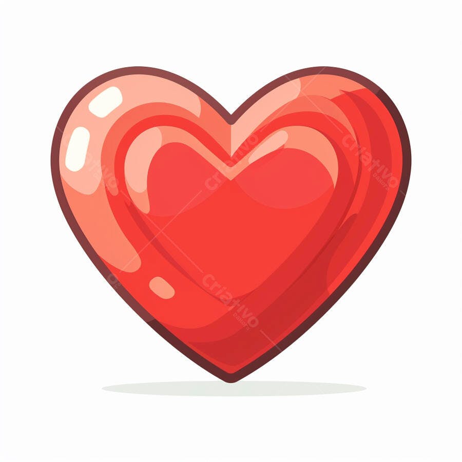 Coração vermelho brilhante com reflexos em ilustração digital