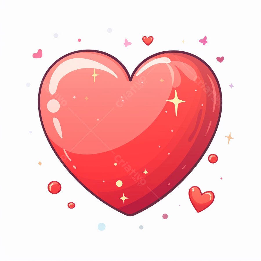 Coração vermelho brilhante com sparkles fofos e corações pequenos tema amor