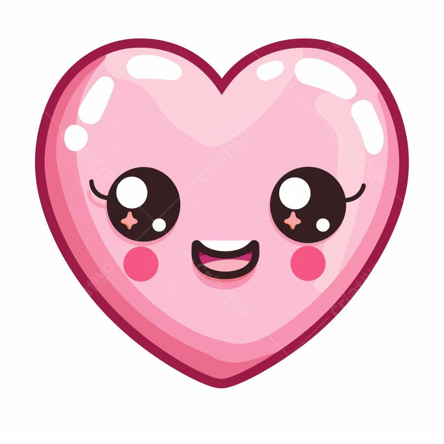 Coração rosa kawaii sorrindo feliz ilustração fofa com brilho