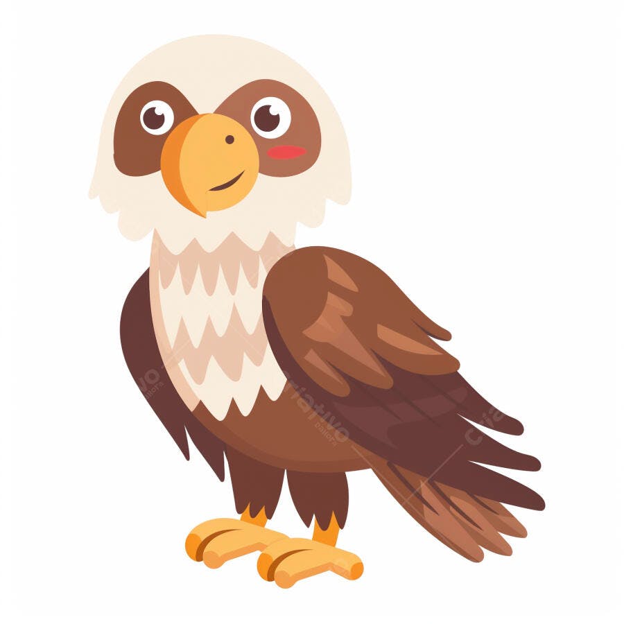 Águia-americana marrom e branca estilo desenho animado sorrindo