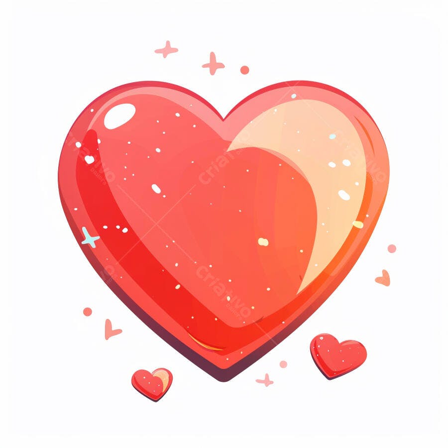 Coração vermelho brilhante com pequenos corações e estrelas amor ilustração