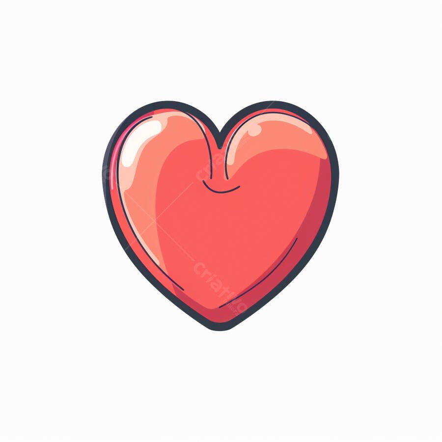 Coração vermelho brilhante desenho animado símbolo de amor e paixão