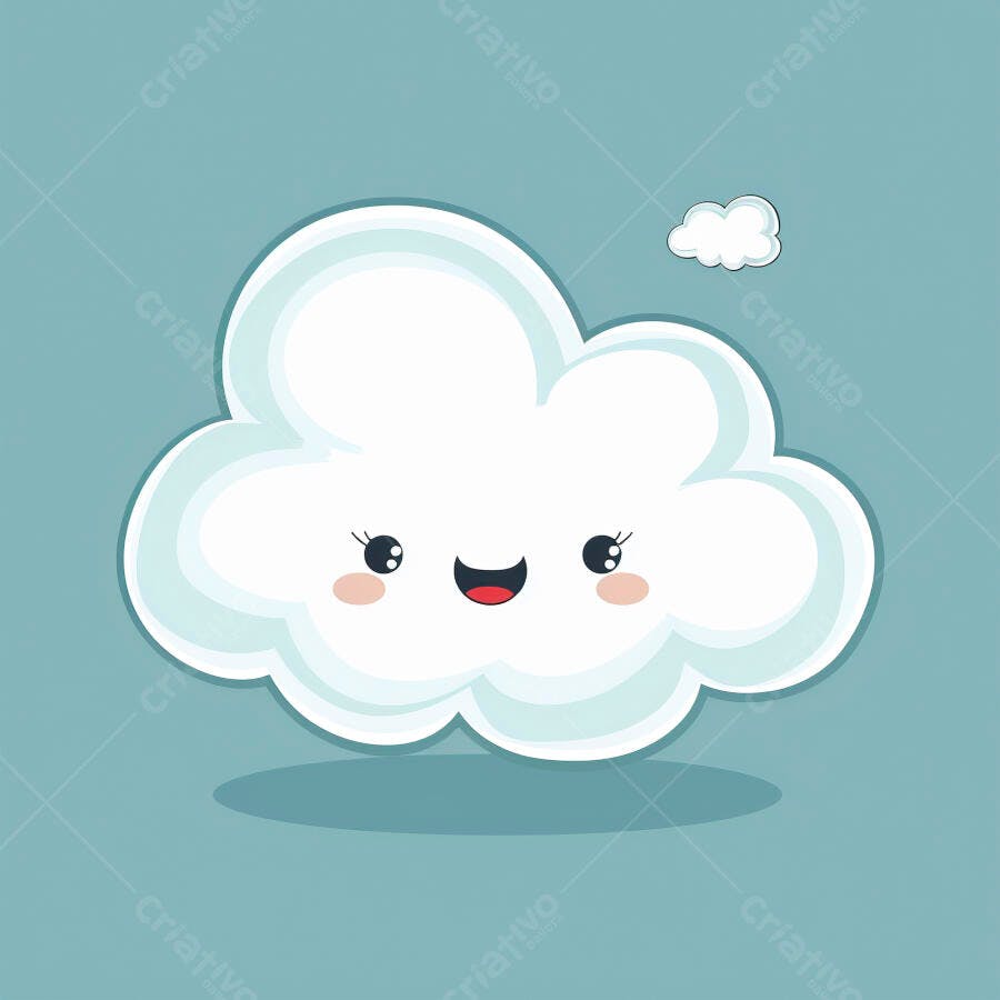 Nuvem fofa feliz sorrindo em céu azul claro ilustração infantil