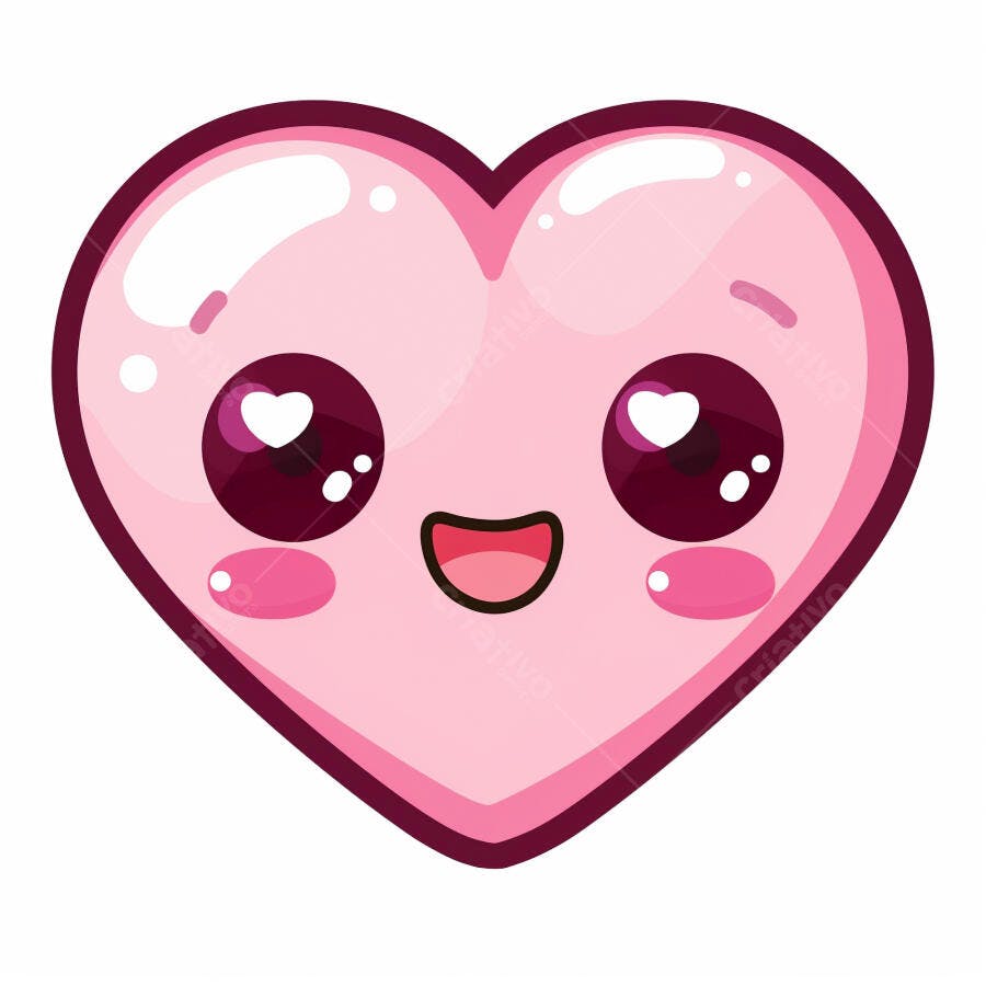 Coração rosa fofo sorrindo ilustração kawaii