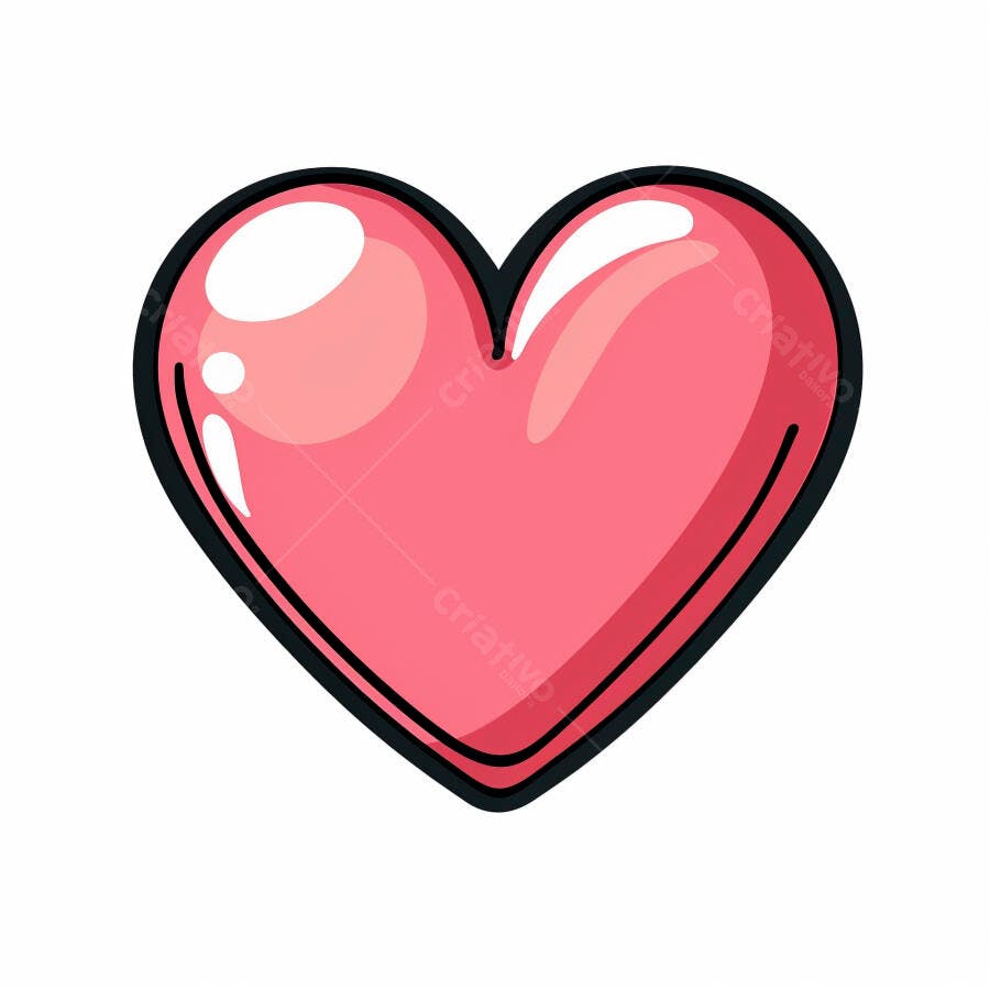 Coração rosa brilhante estilo desenho animado para amor e romance