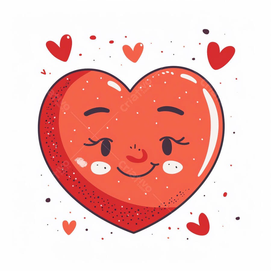 Coração vermelho feliz sorrindo ilustração com pequenos corações flutuando