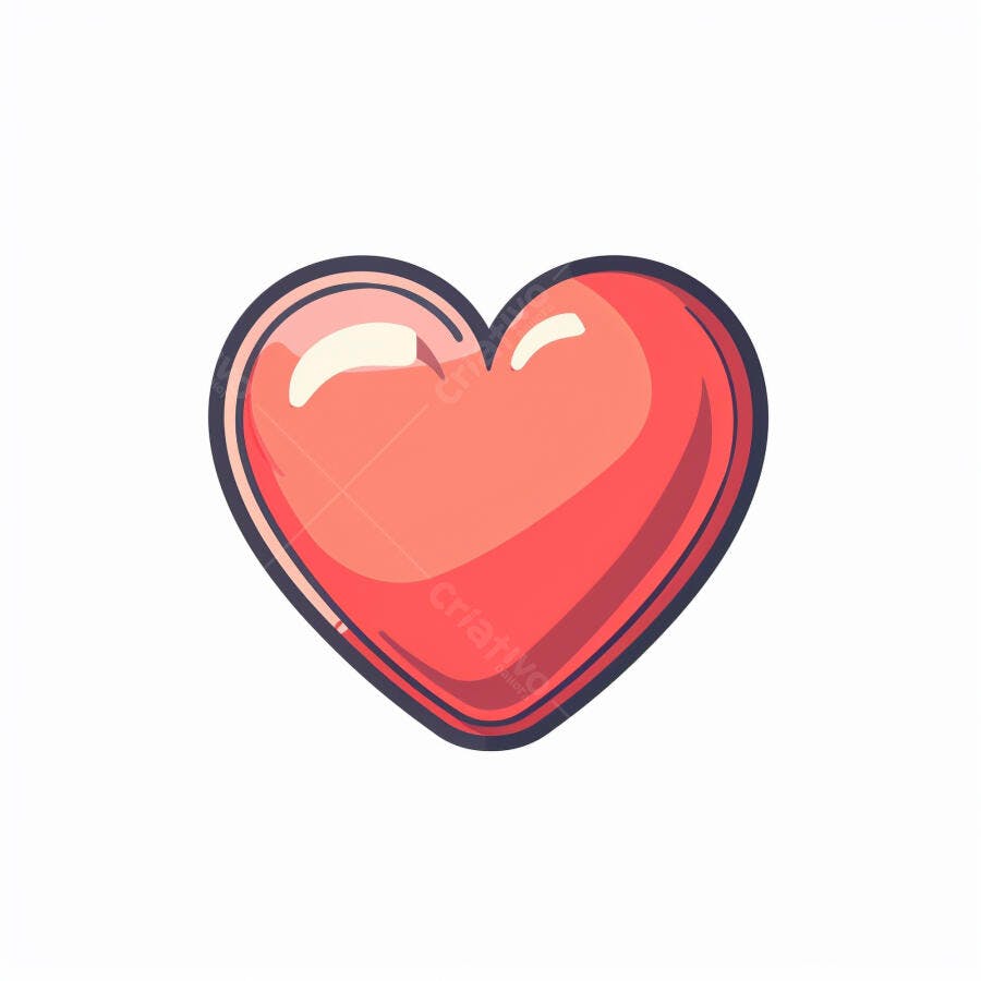 Coração vermelho brilhante ilustrado com contorno azul símbolo de amor