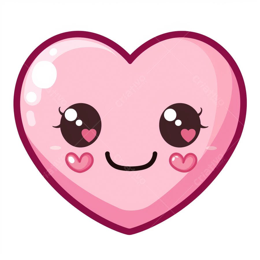 Coração rosa kawaii sorrindo feliz com bochechas coradas