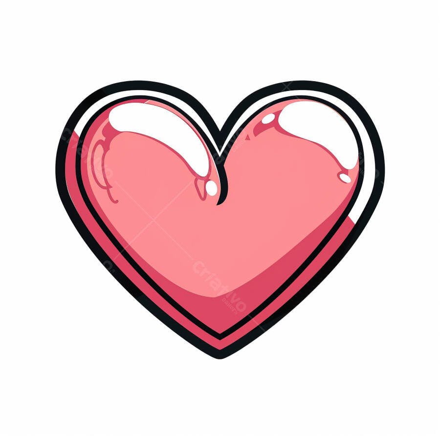 Coração rosa com contorno preto e brilho ilustração vetorial