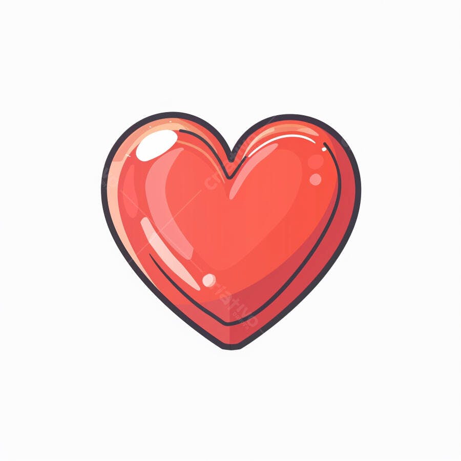 Coração vermelho brilhante de desenho animado para amor e romance