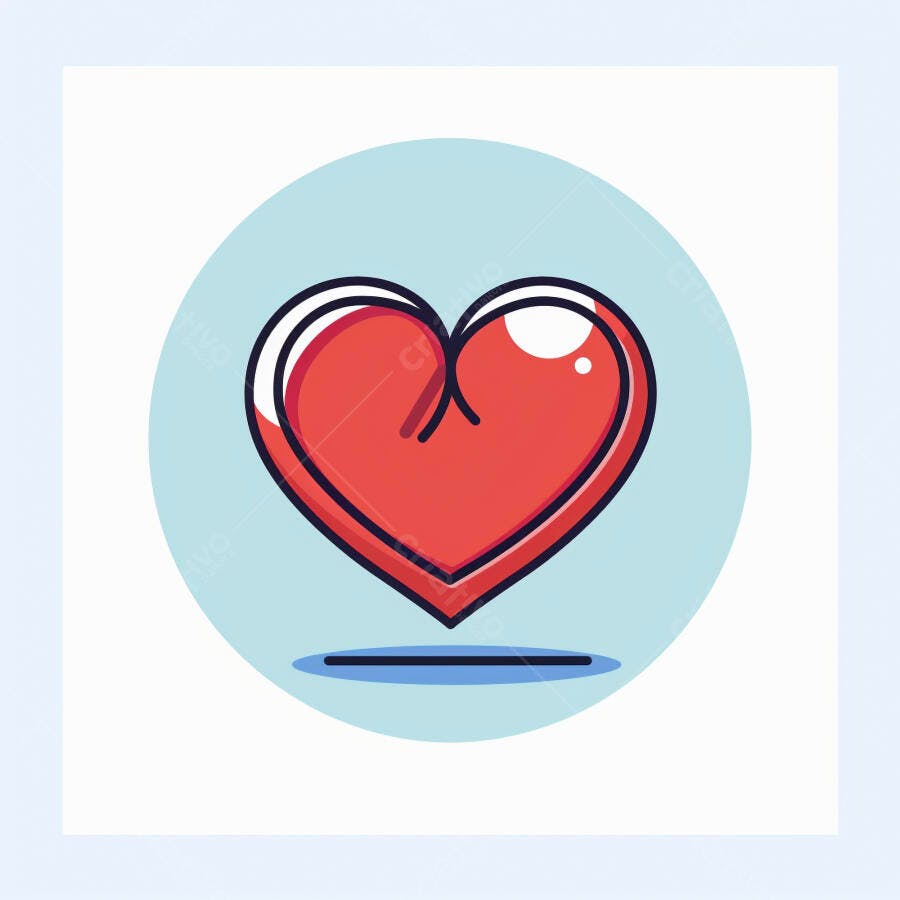 Coração vermelho ícone de amor em círculo azul estilo plano