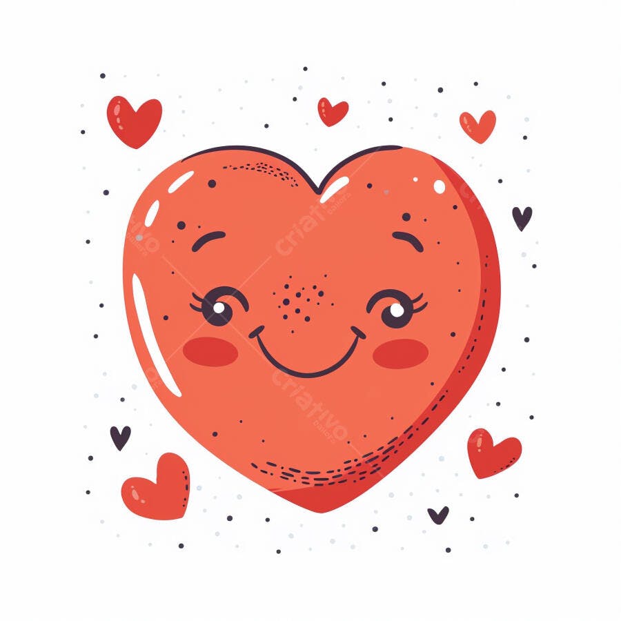 Coração vermelho feliz sorrindo ilustração fofa de amor e carinho
