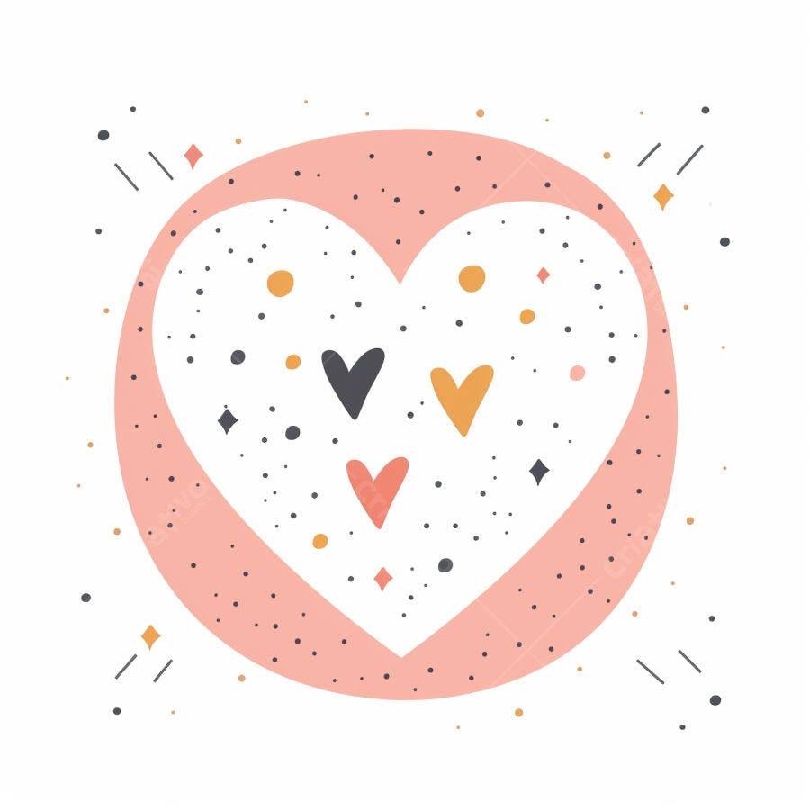 Coração rosa grande com corações coloridos e pontos decorativos