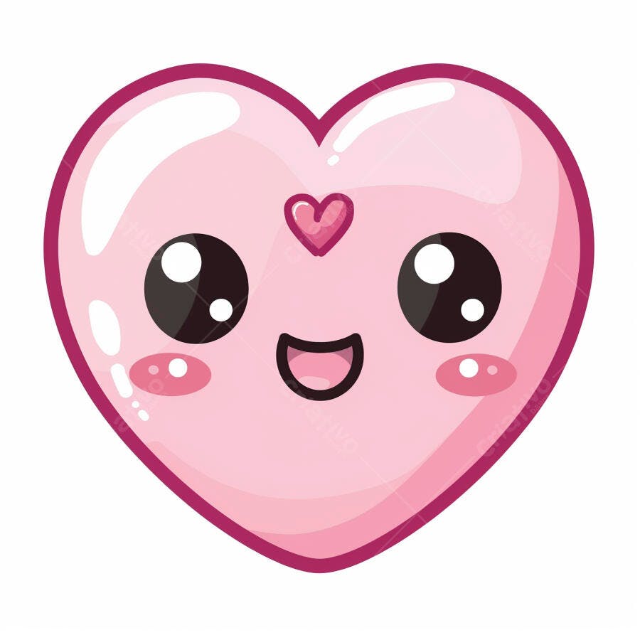 Coração rosa feliz desenho kawaii com olhos grandes