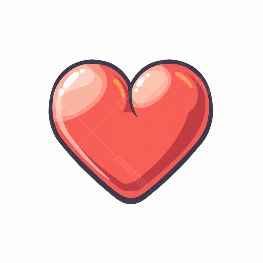 Coração vermelho brilhante ilustração vetor estilo cartoon em fundo branco