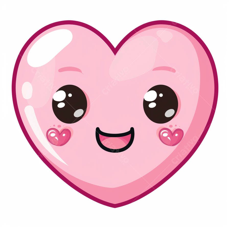 Coração rosa feliz desenho animado estilo kawaii