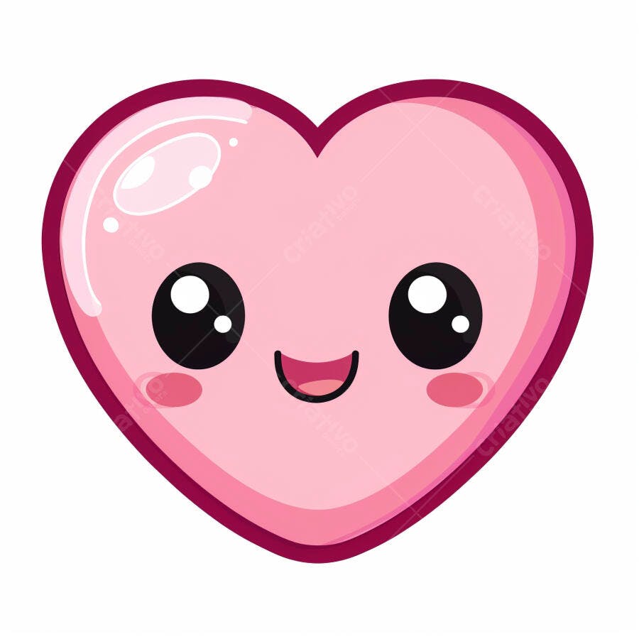 Coração rosa kawaii sorrindo com olhos brilhantes ilustração fofa